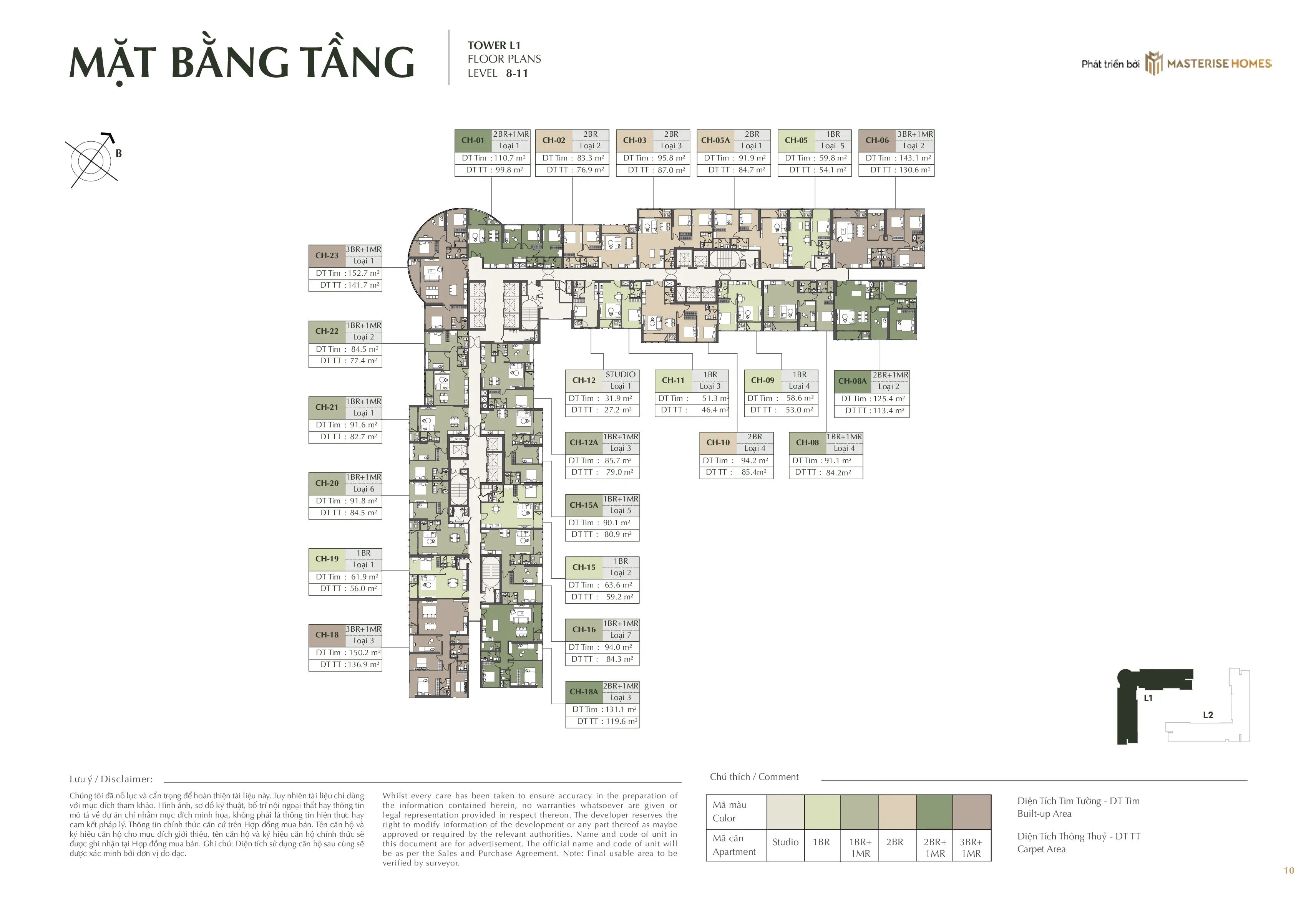 Mặt bằng tầng điển hình tòa L1, tầng 8 đến tầng 11